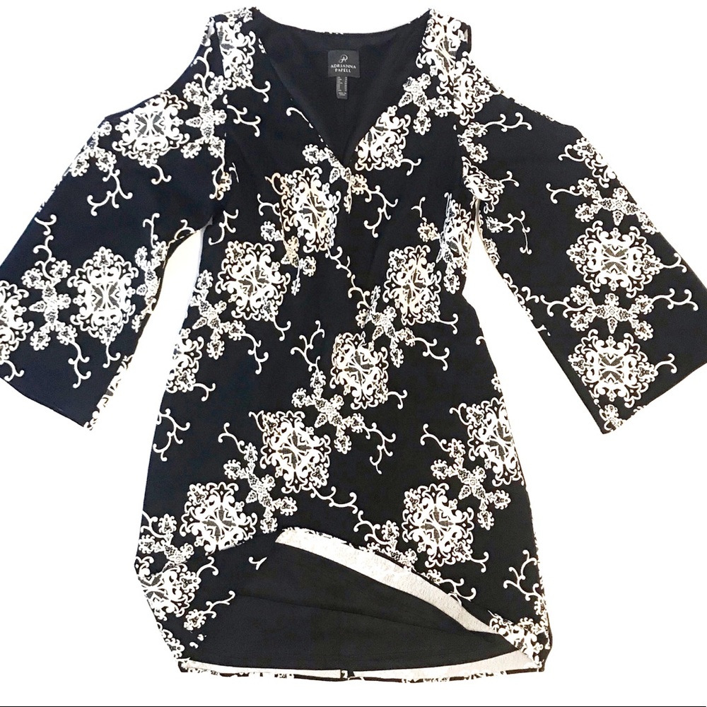 Adrianna Papell Black and White Printed Wrap Dress